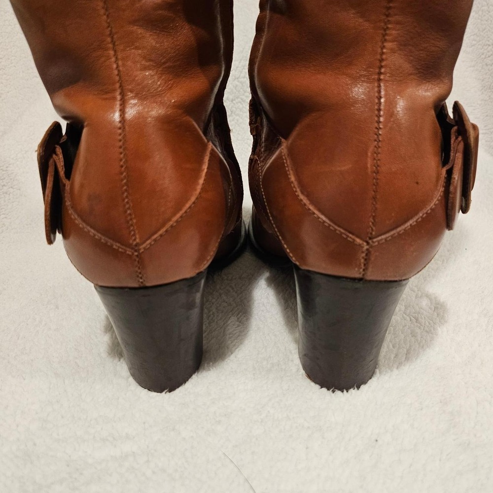 Antonio Melani Toffee Brown leather boots with square toe and buckle design, - Picture 7 of 8